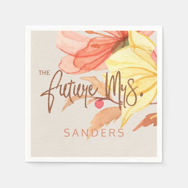 Future mrs orange cream watercolor bridal shower napkin (Front)