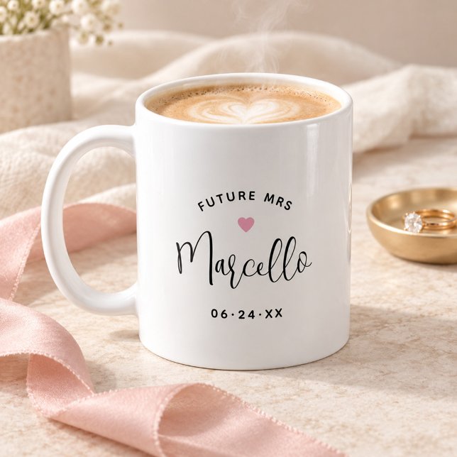 Future Mrs Personalized Black Script Name Wedding Coffee Mug (Creator Uploaded)