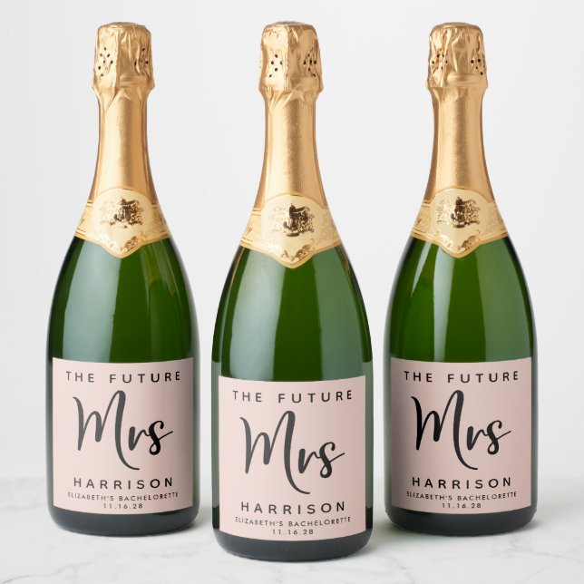 Future Mrs Personalized Blush Pink Bachelorette Sparkling Wine Label (Bottles)