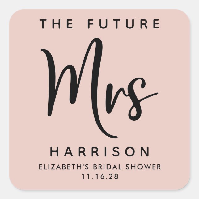 Future Mrs Personalized Blush Pink Bridal Shower Square Sticker (Front)