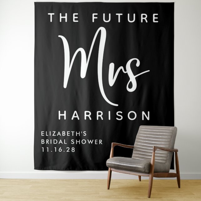 Future Mrs Personalized Bridal Shower Black Tapestry (In Situ)
