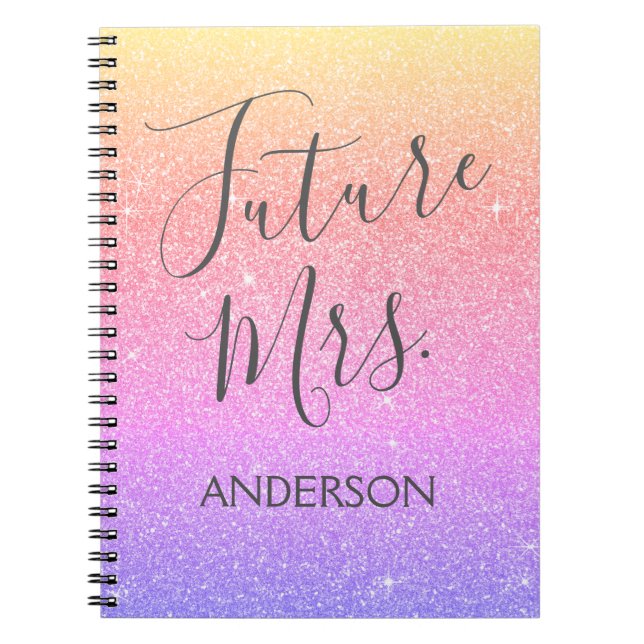 Future Mrs. Pink Purple Sparkle Glitter Notebook (Front)