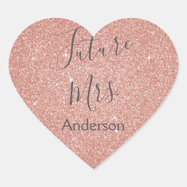 Future Mrs. Pink Rose Gold Bridal Shower Heart Sticker (Front)