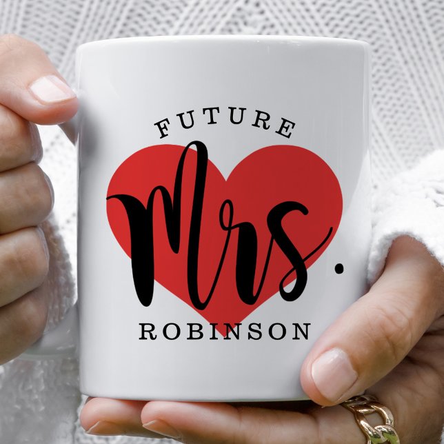 Future Mrs. Red Heart Monogram Wedding Coffee Mug (Creator Uploaded)