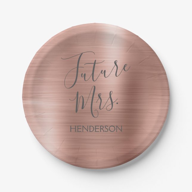 Future Mrs. Rose Gold Blush Pink Modern Paper Plate (Front)