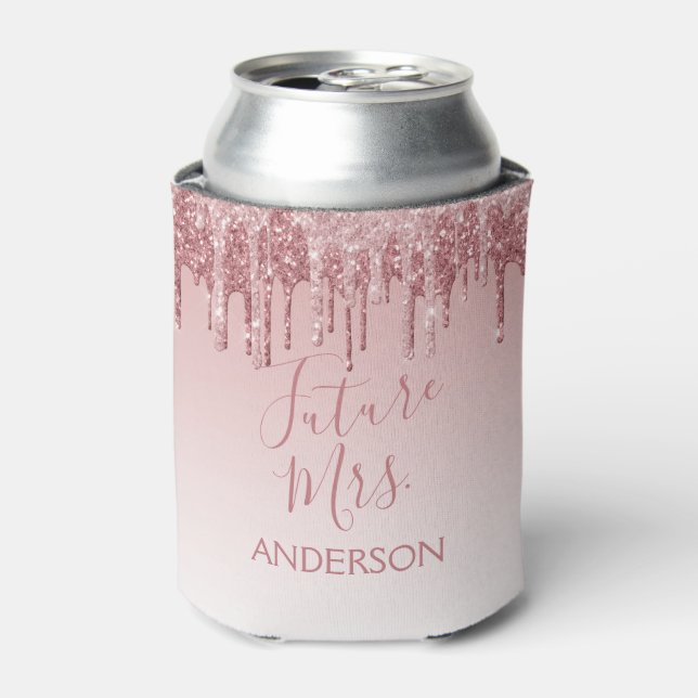 Future Mrs. Rose Gold Blush Pink Sparkle Glitter Can Cooler (Can Front)