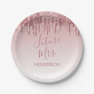 Future Mrs. Rose Gold Blush Pink Sparkle Glitter Paper Plate