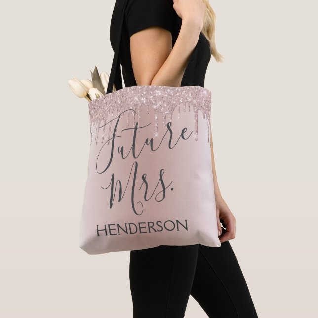 Future Mrs. Rose Gold Blush Pink Sparkle Glitter Tote Bag (Close Up)