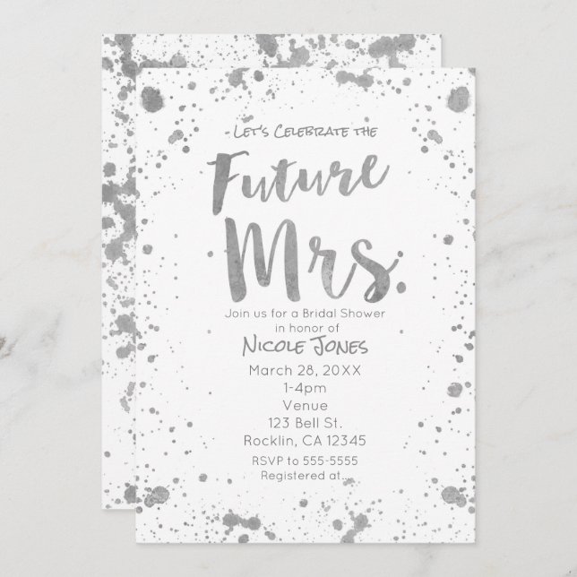 FUTURE MRS. Silver White Bridal Shower Invitation (Front/Back)