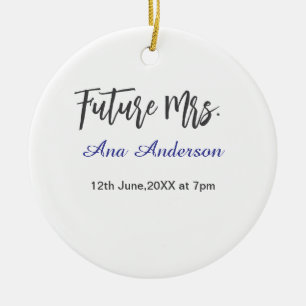 Future mrs surname bride to be purple gray name da ceramic ornament