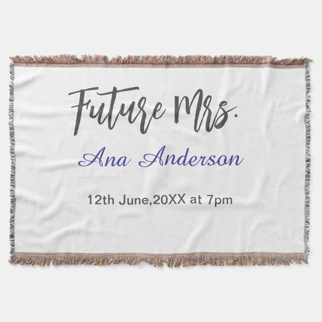 Future mrs surname bride to be purple gray name da throw blanket (Front)