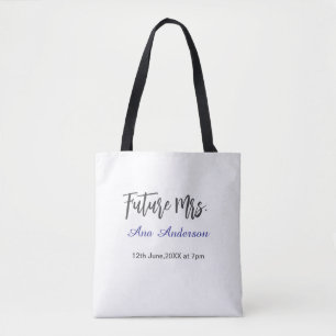 Future mrs surname bride to be purple gray name da tote bag