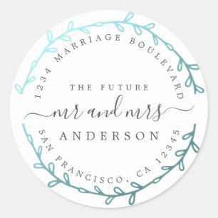 Future Mrs Turquoise Wreath Wedding Return Address Classic Round Sticker