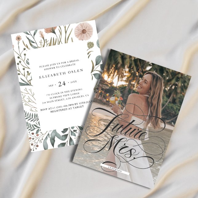 Future Mrs. Watercolor Floral Bridal Shower Photo Invitation (Creator Uploaded)