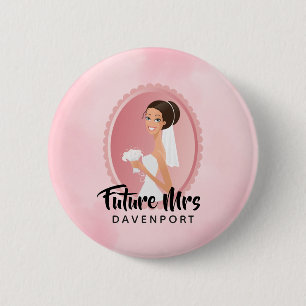 Future Mrs with Bride in Wedding Gown 2 Inch Round Button