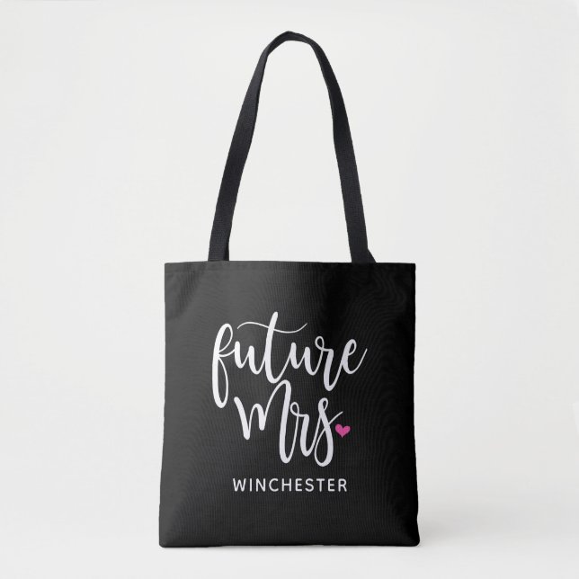 Future Mrs. (Your Name) White Script Tote Bag (Front)