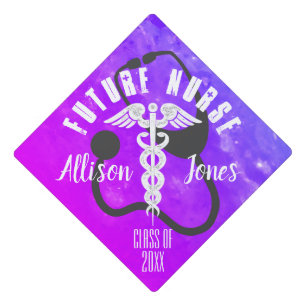 Future Nurse Caduceus Pink Purple Personalized Graduation Cap Topper