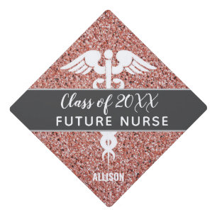 Future Nurse Class of Rose Gold Glitter Name Graduation Cap Topper