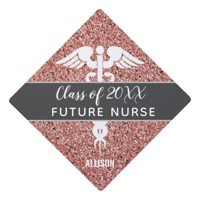 Future Nurse Class of Rose Gold Glitter Name  Graduation Cap Topper (Front)