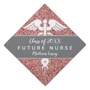 Future Nurse Graduation Rose Gold Glitter Name Graduation Cap Topper