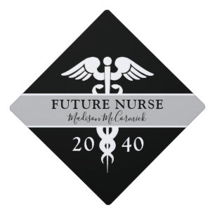 Future Nurse High School Graduate Black Monogram Graduation Cap Topper