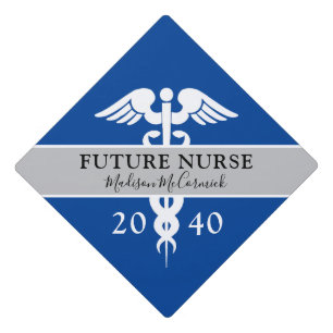 Future Nurse Medical Blue Caduceus Personalized Graduation Cap Topper