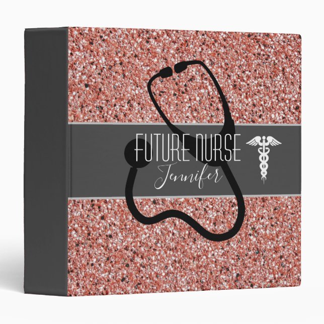 Future Nurse Medical Caduceus Symbol Pink Glitter Binder (Front/Spine)