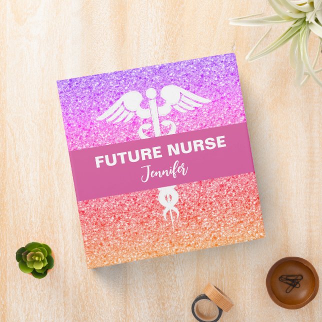 Future Nurse Medical Rainbow Glitter Personalized  Binder (In Situ)
