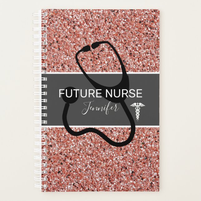 Future Nurse Pink Rose Gold Glitter Personalized Planner (Front)