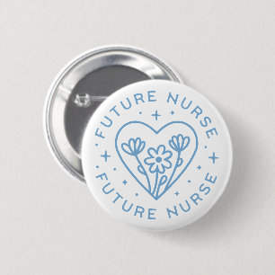 Future nurse preppy floral heart blue aesthetic 2 inch round button