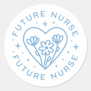 Future nurse preppy floral heart blue aesthetic classic round sticker