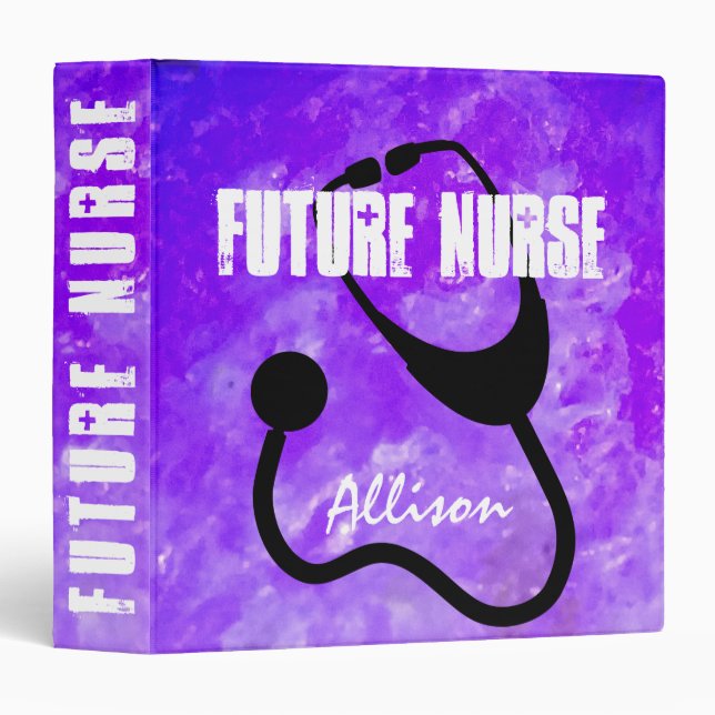 Future Nurse Purple Marble Stethoscope Personalize Binder (Front/Spine)