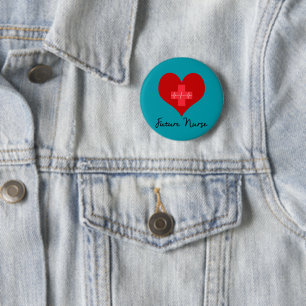Future Nurse - Red Cross EKG Heart 2 Inch Round Button