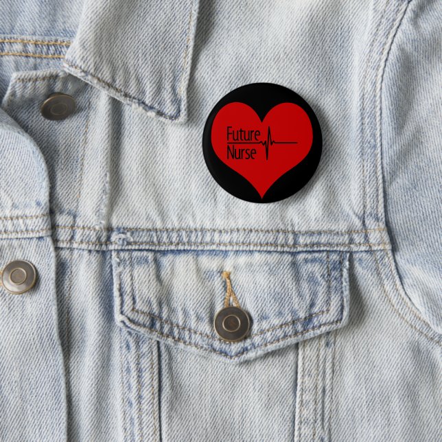 Future Nurse Red EKG Heart 2 Inch Round Button (In Situ)