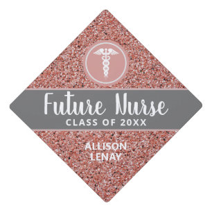 Future Nurse Rose Gold Glitter Modern Personalized Graduation Cap Topper