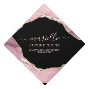 Future Nurse Script Signature Pink Gold Foil Graduation Cap Topper