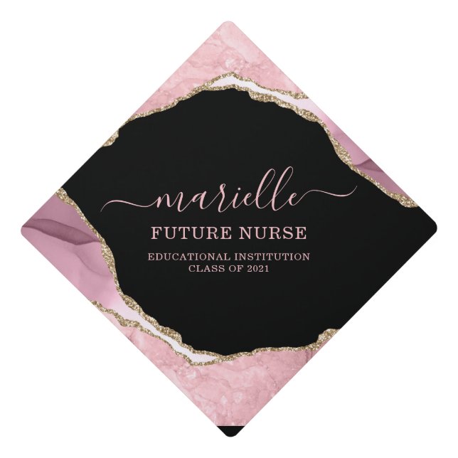 Future Nurse Script Signature Pink Gold Foil Graduation Cap Topper (Front)