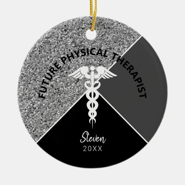 Future Physical Therapist Medical Black Monogram Ceramic Ornament (Front)