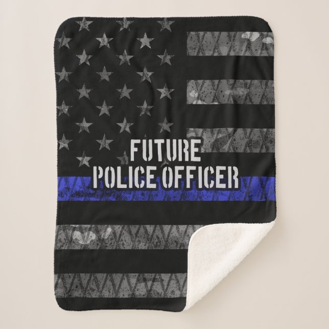 Future Police Officer Thin Blue Line Distressed Fl Sherpa Blanket (Front)