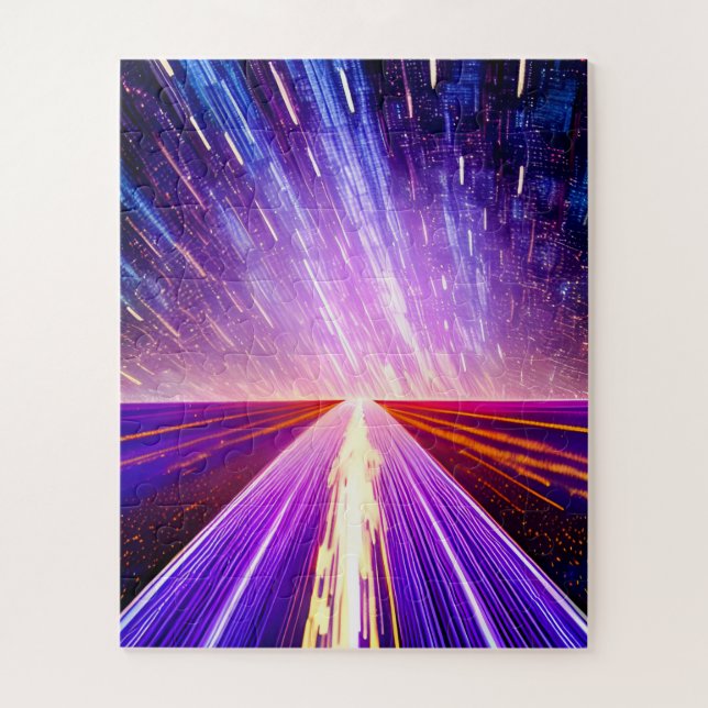 Future Purple Road on Outer Space Time Fun Highway Jigsaw Puzzle (Vertical)