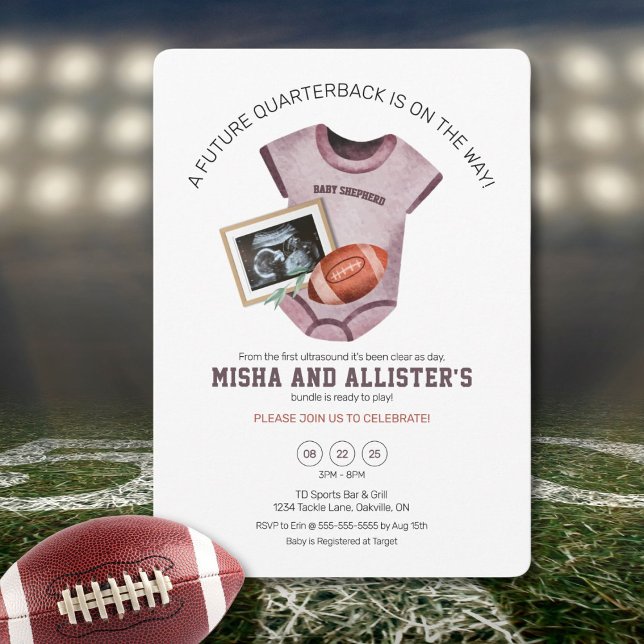 Future Quarterback Baby Shower Invitation (Football-themed baby shower invite celebrating your future quarterback’s arrival.)