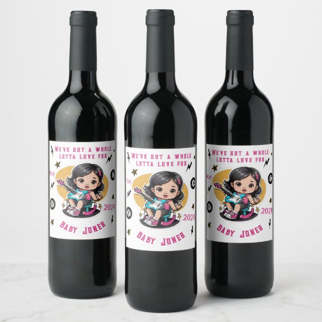 Future Rocker Rock N Roll Lotta Love Baby Girl Wine Label (Bottles)