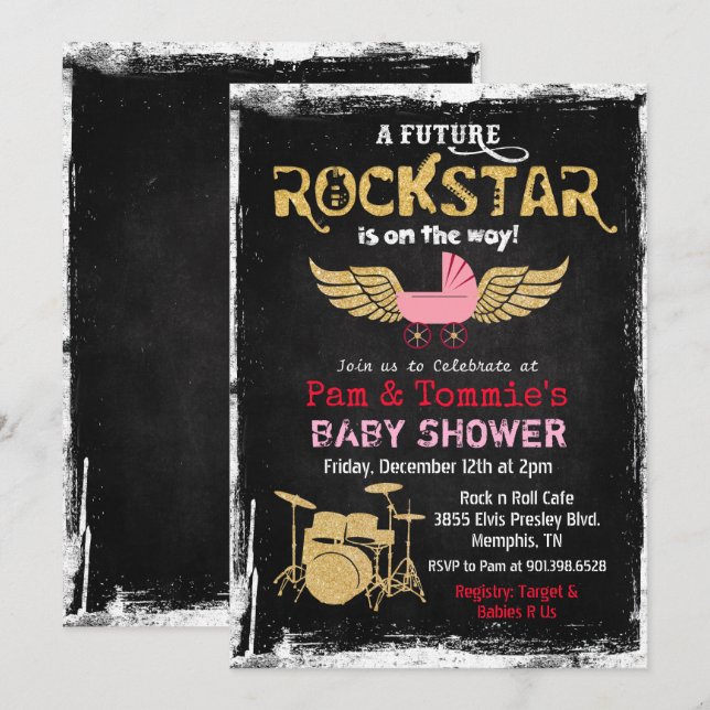 Future Rockstar Drum Set Baby Shower Invitation (Front/Back)