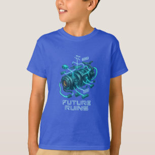 FUTURE RUINS – Glowing Cyber Engine Design T-Shirt