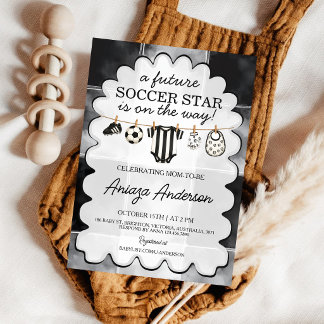 Future Soccer Star Black White Striped Baby Shower Invitation