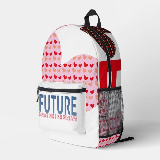 future son in law, red black grey love letter printed backpack (Back Corner Right)