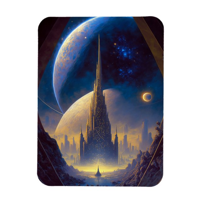 Future Space City Sci-Fi Art Magnet (Vertical)