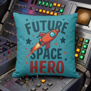 Future Space Hero Retro Rocket Ship Design Throw Pillow
