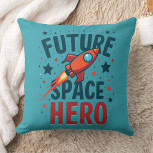 Future Space Hero Retro Rocket Ship Design Throw Pillow