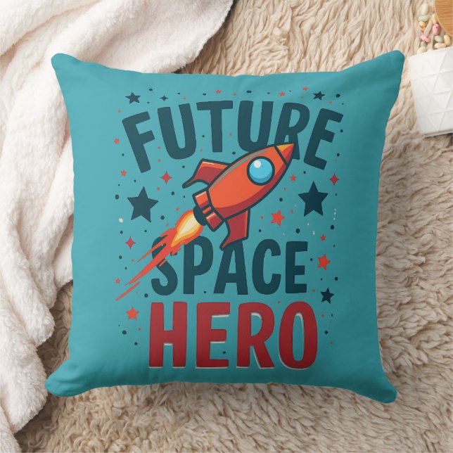 Future Space Hero Retro Rocket Ship Design Throw Pillow (Blanket)